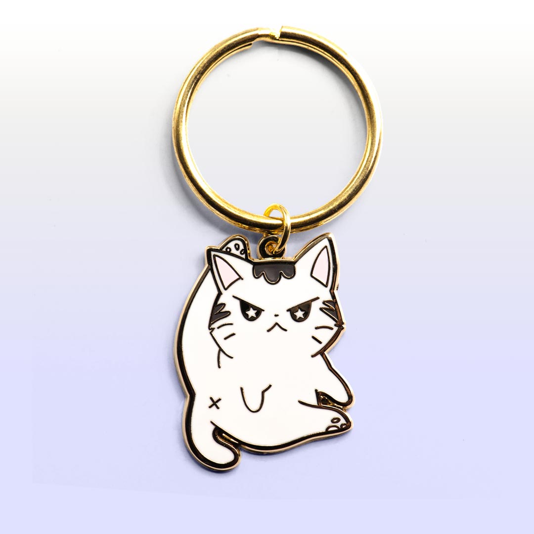 Angry Cat Enamel Keychain-0