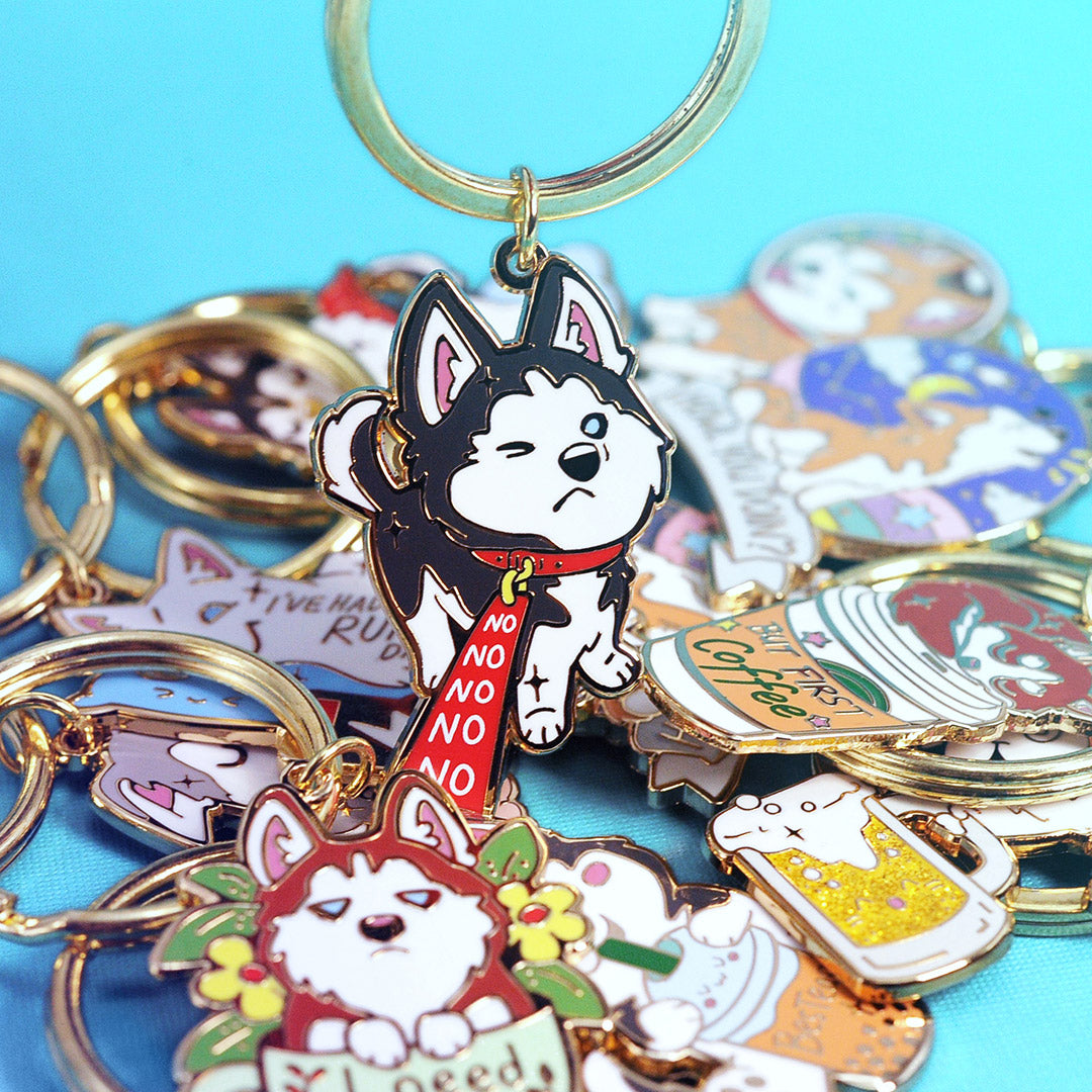 Stubborn Husky Enamel Keychain-1