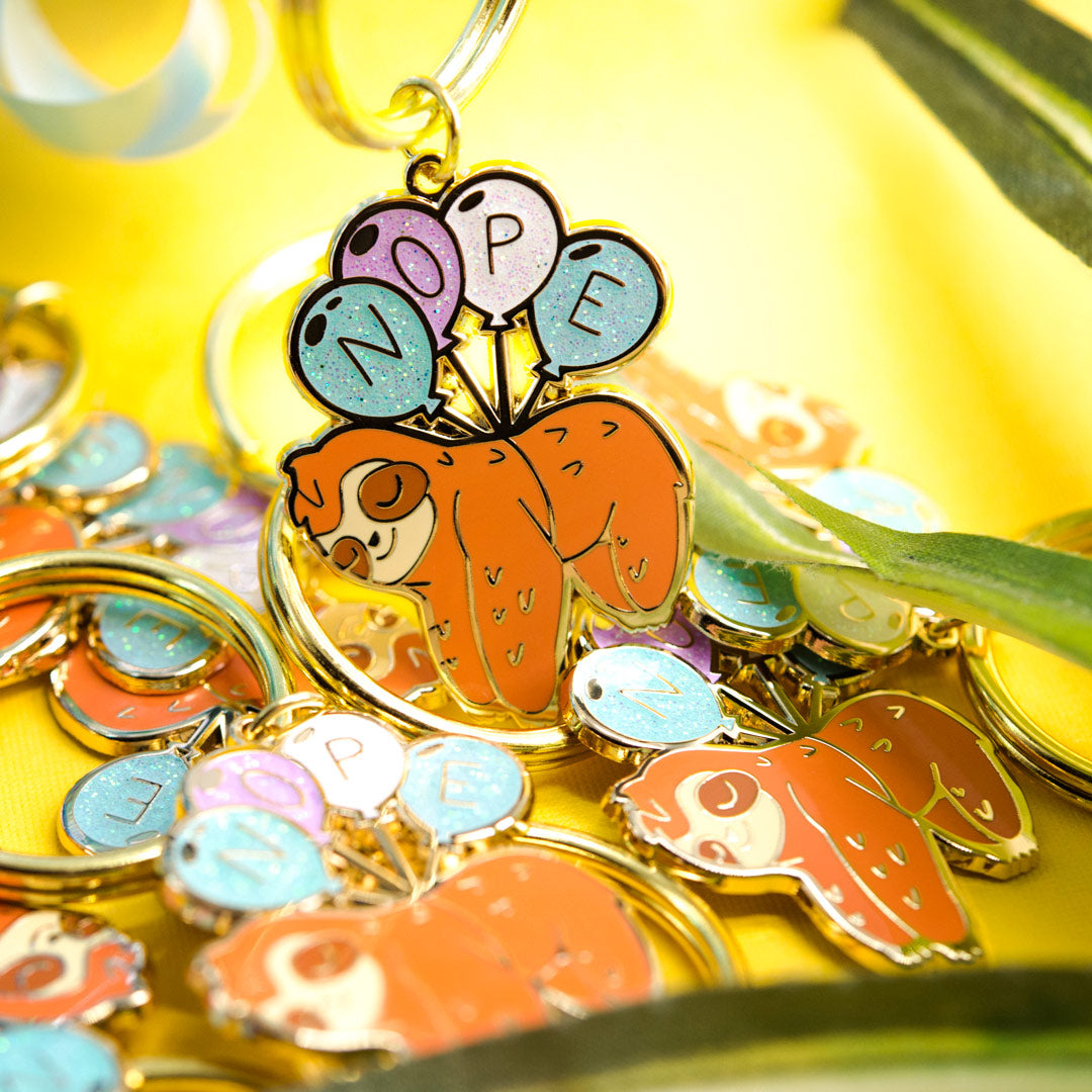 NOPE Balloon Sloth Enamel Keychain-1