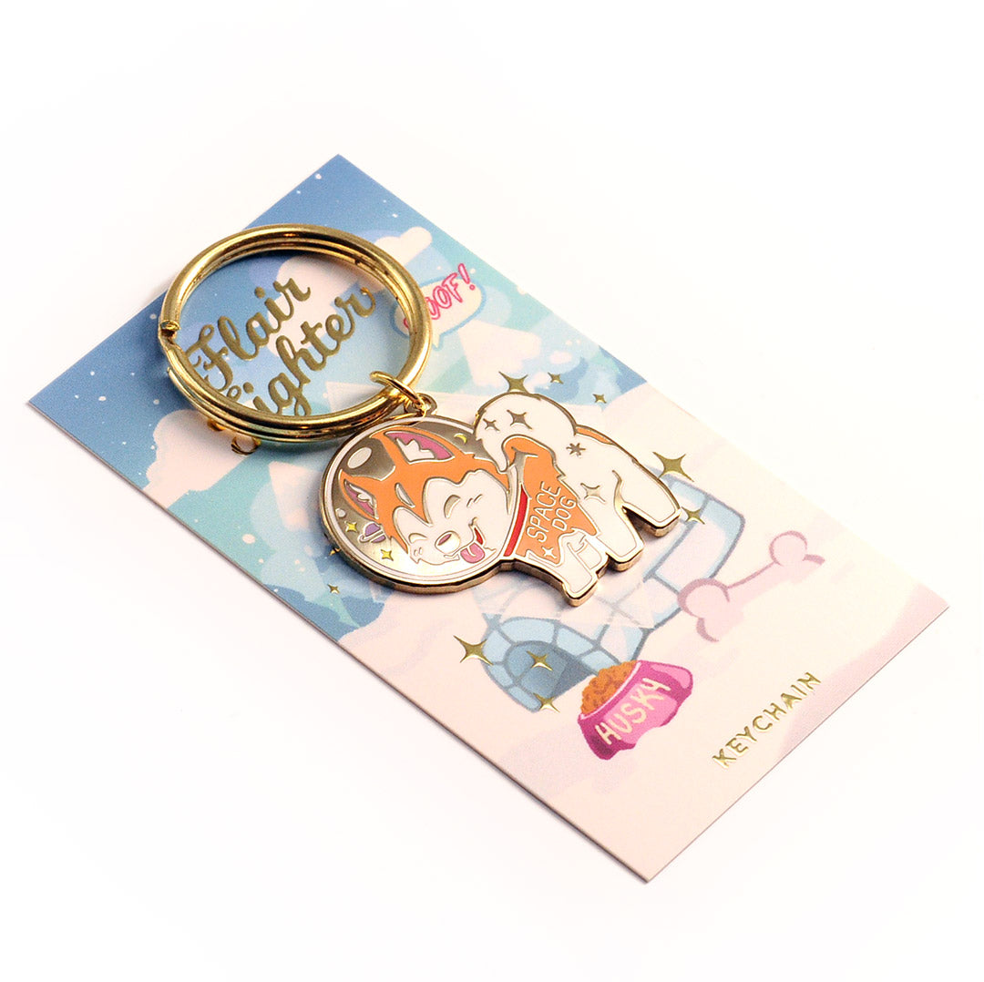Space Dog Husky Enamel Keychain-3