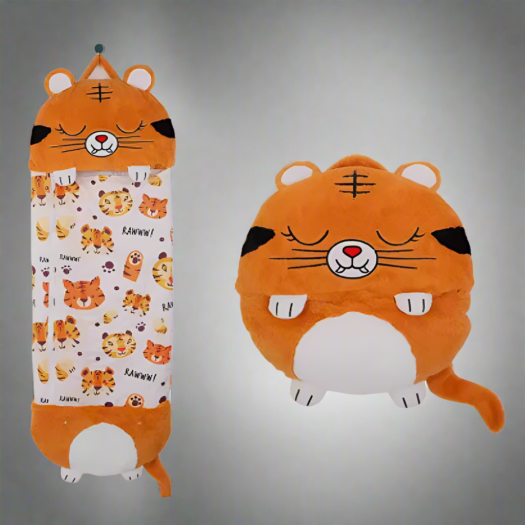 Kids Shark Sleeping Bag Plush Doll Pillow (Orange)-1
