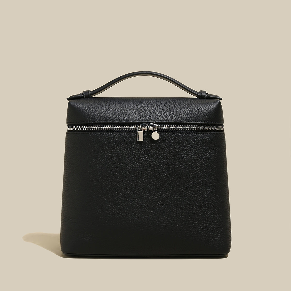 Solid Leather Backpack with Double Zippers-0