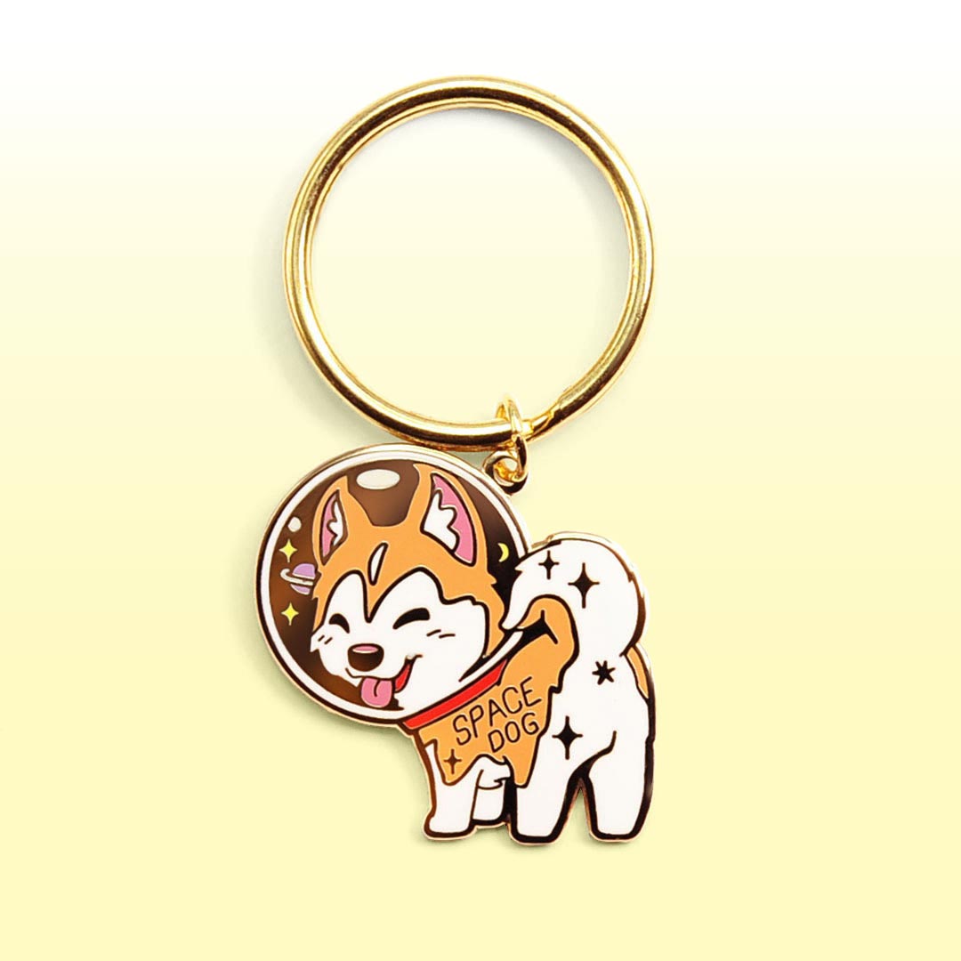 Space Dog Husky Enamel Keychain-0