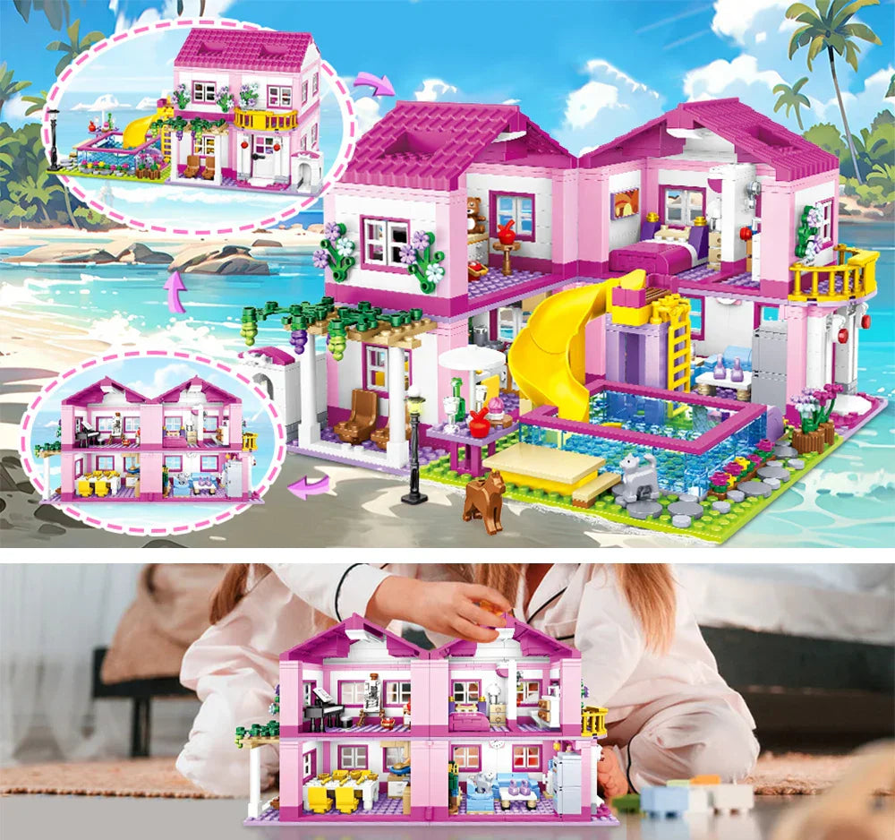 City Villa Castle Building Blocks Set with Pool-2