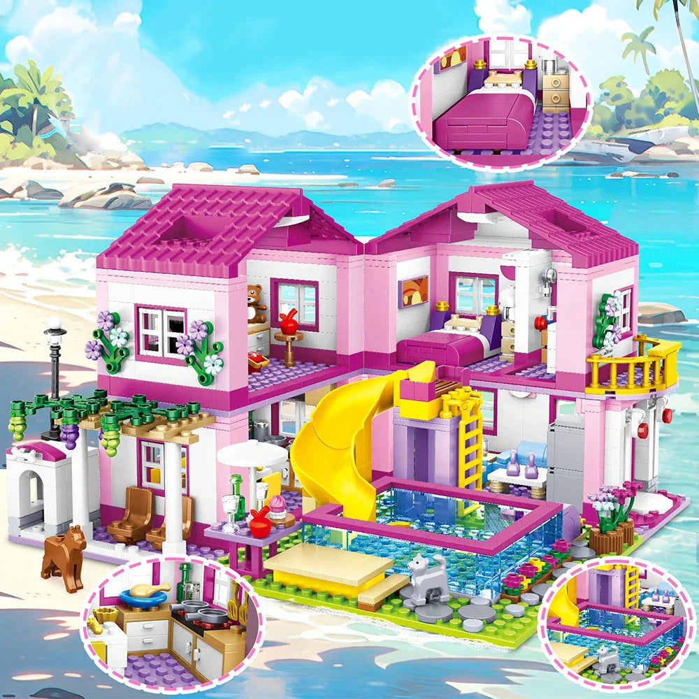 City Villa Castle Building Blocks Set with Pool-1