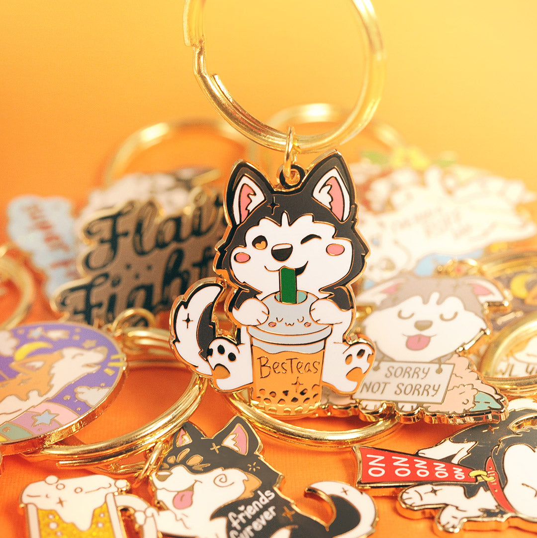 Besteas Boba Husky Enamel Keychain-1