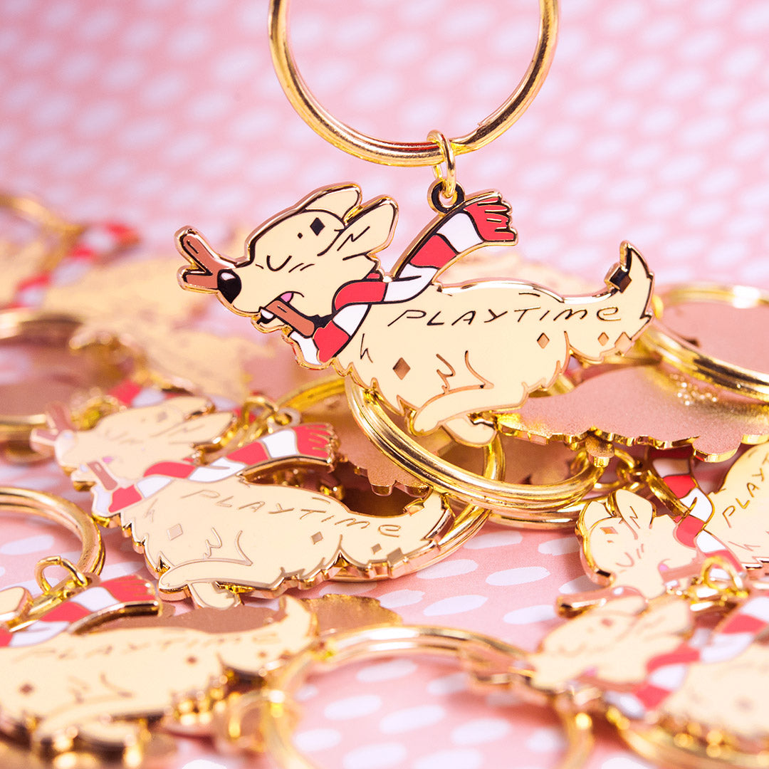 Playtime Golden Retriever Enamel Keychain-1