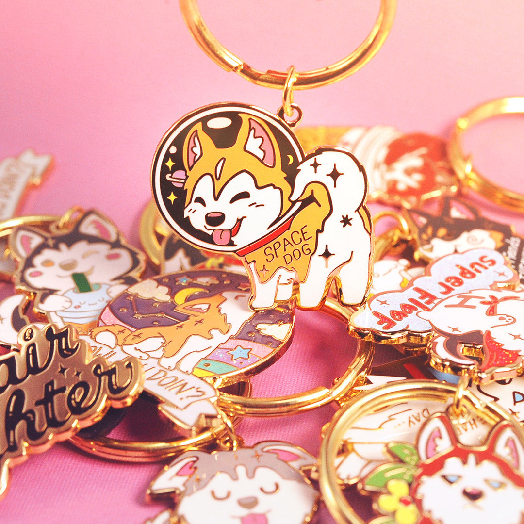 Space Dog Husky Enamel Keychain-1