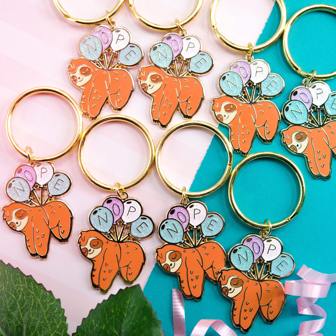 NOPE Balloon Sloth Enamel Keychain-2
