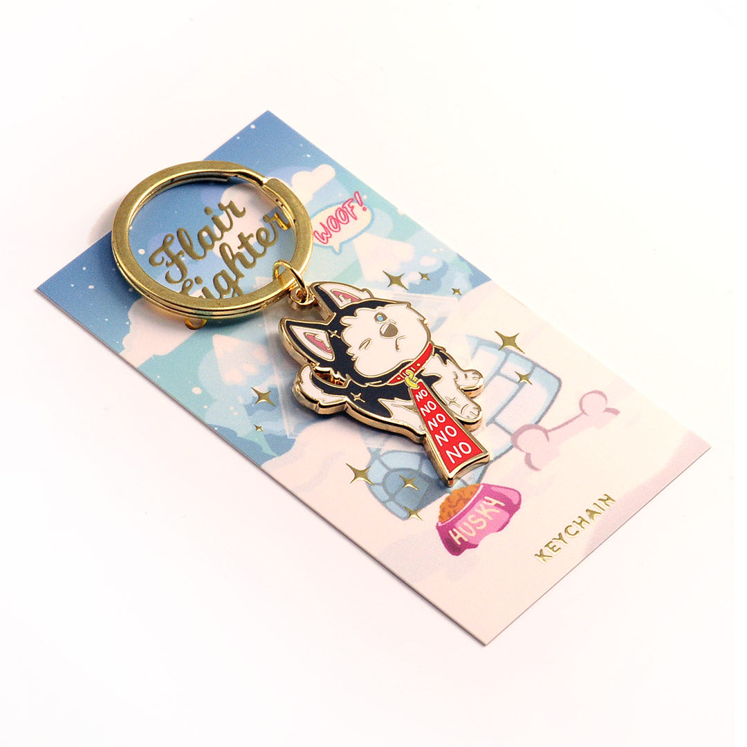 Stubborn Husky Enamel Keychain-3