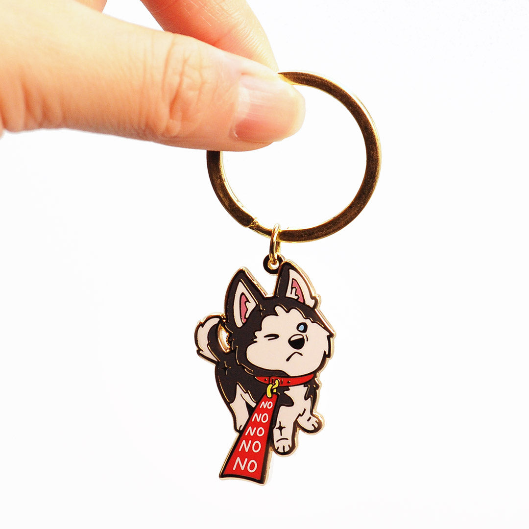 Stubborn Husky Enamel Keychain-2