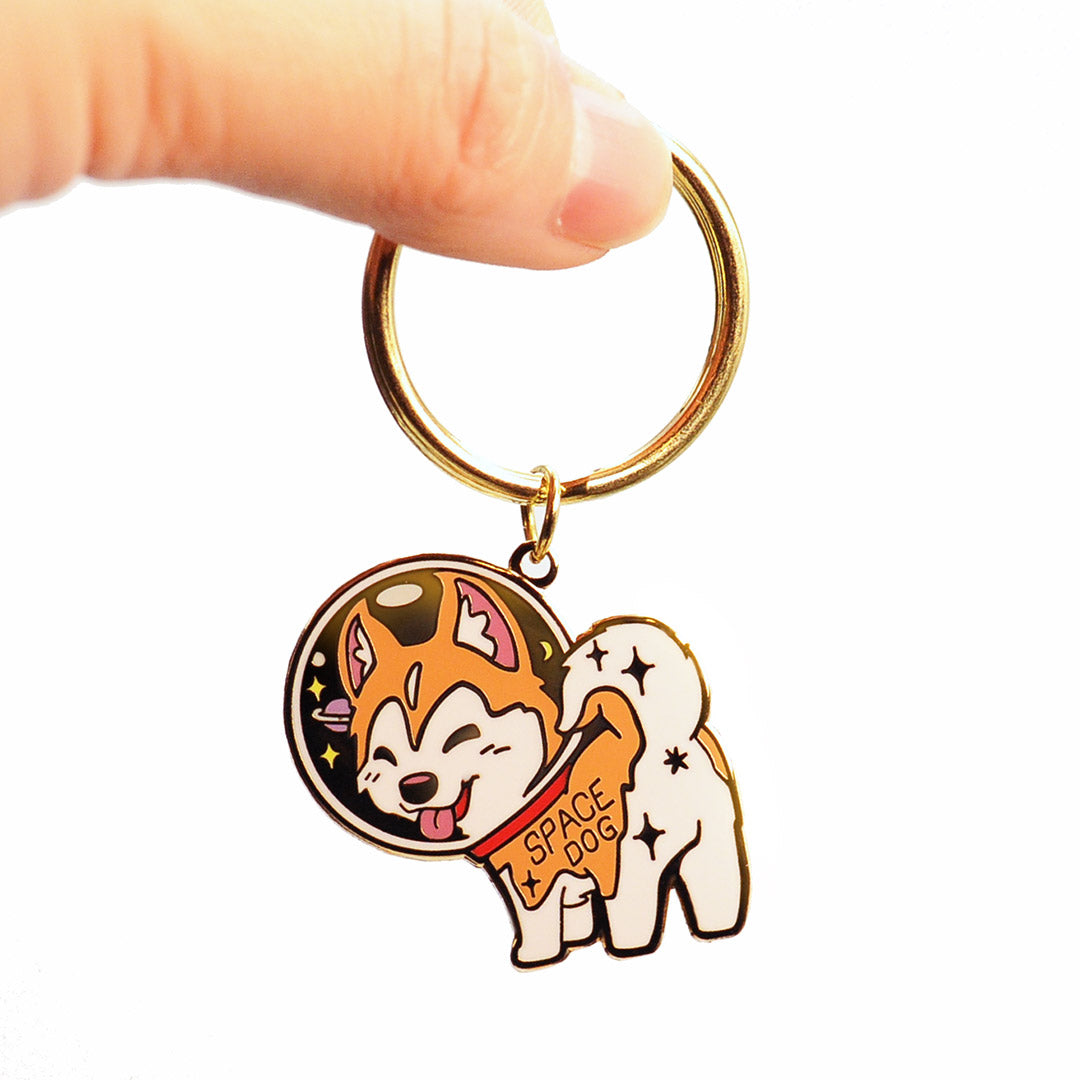 Space Dog Husky Enamel Keychain-2