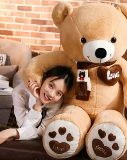 Huge 100cm Khaki Giant Teddy Bear Toys Stuffed Animals Soft Plush Cotton Scarf Bear Hold Pillow Doll-2