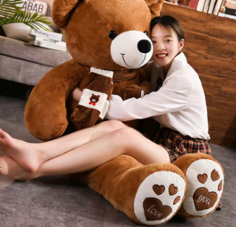 Huge 100cm Brown Giant Teddy Bear Toys Stuffed Animals Soft Plush Cotton Scarf Bear Hold Pillow Doll-3