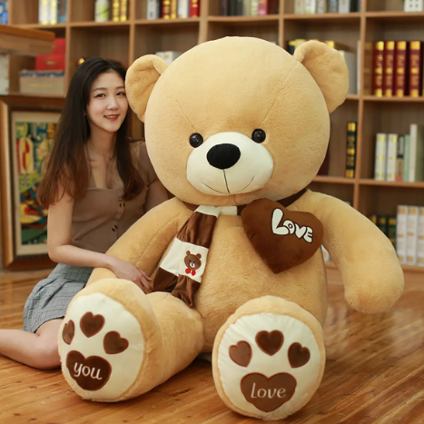Huge 100cm Khaki Giant Teddy Bear Toys Stuffed Animals Soft Plush Cotton Scarf Bear Hold Pillow Doll-4