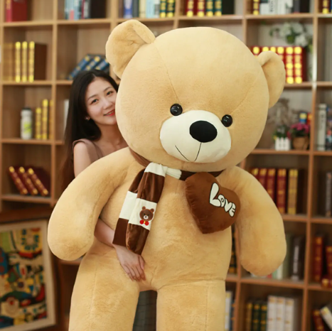Huge 100cm Khaki Giant Teddy Bear Toys Stuffed Animals Soft Plush Cotton Scarf Bear Hold Pillow Doll-3
