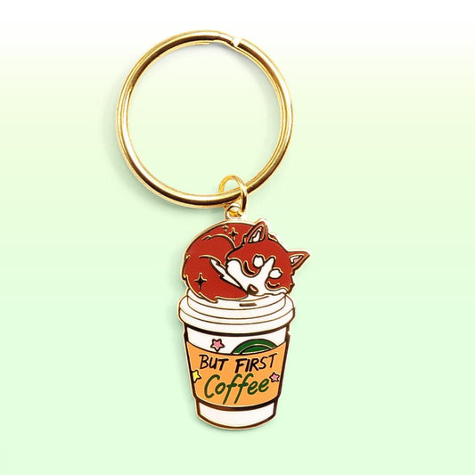 "But First Coffee" Husky Enamel Keychain-0
