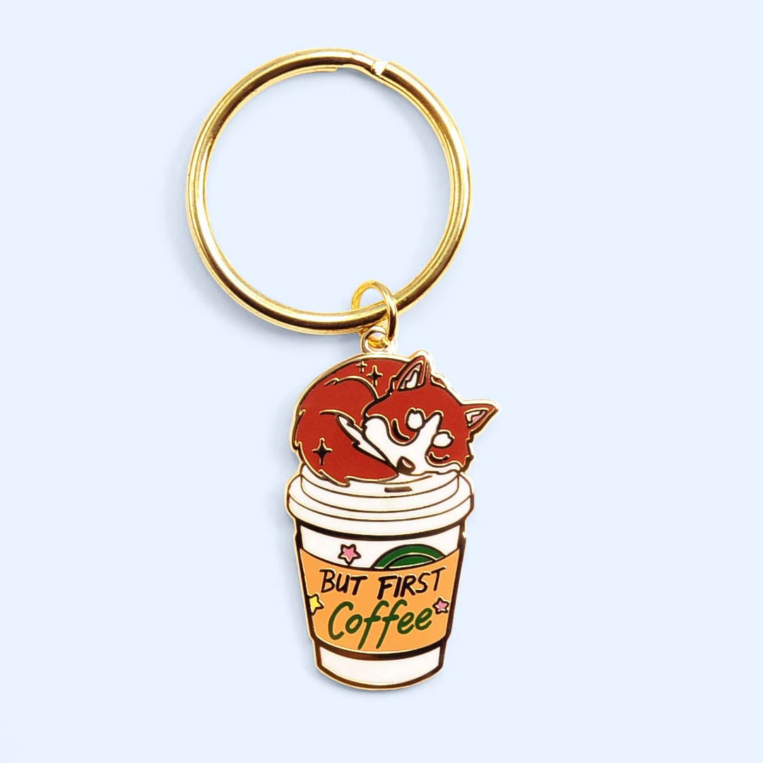 "But First Coffee" Husky Enamel Keychain-4