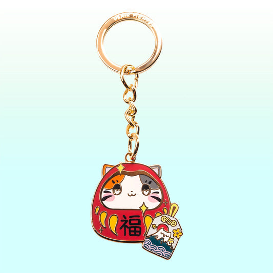 Daruma Cat Enamel Keychain-0