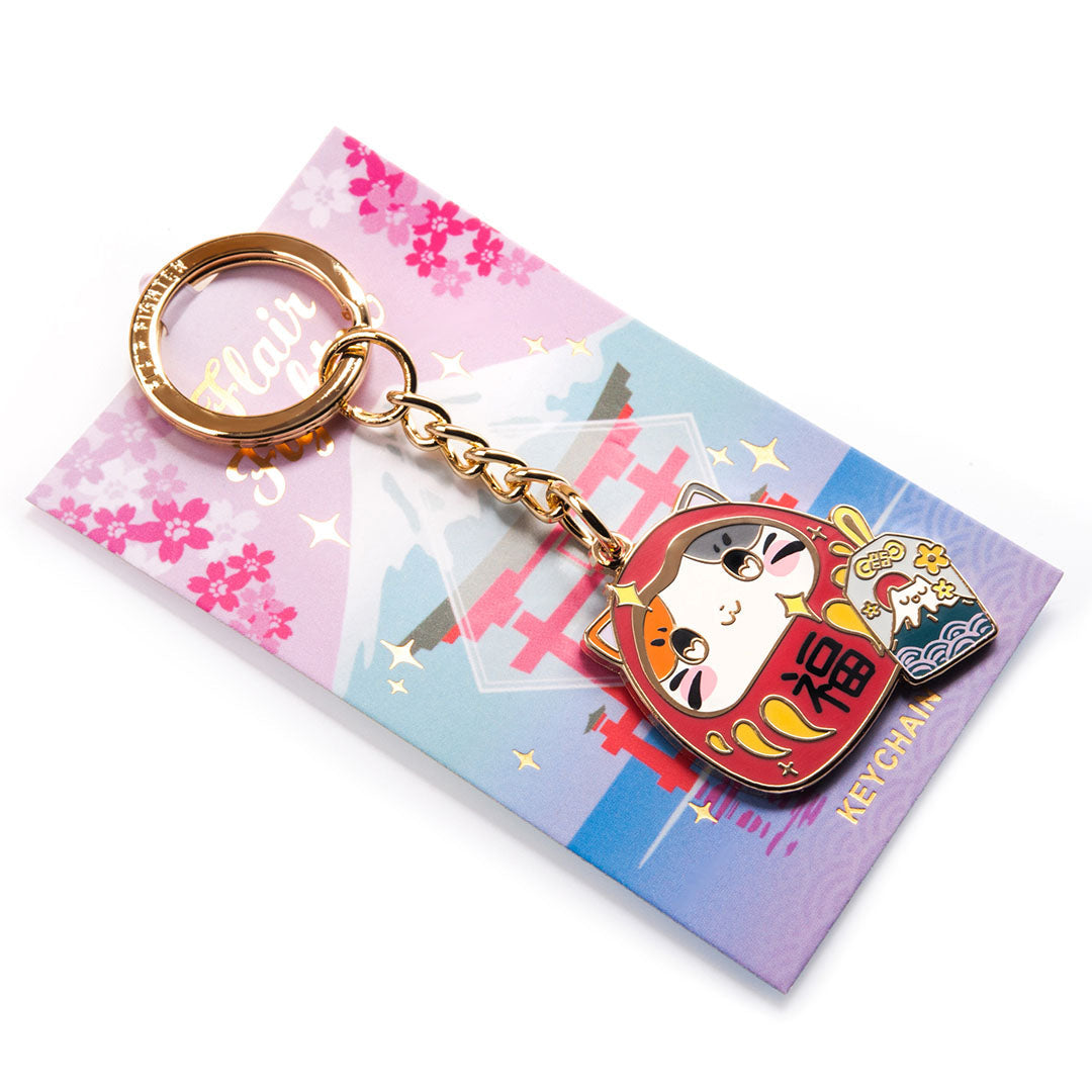 Daruma Cat Enamel Keychain-1