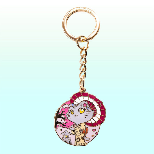 Kimono Cat Enamel Keychain-0