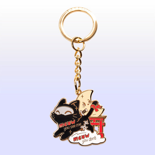 Ninja Cat Enamel Keychain-0