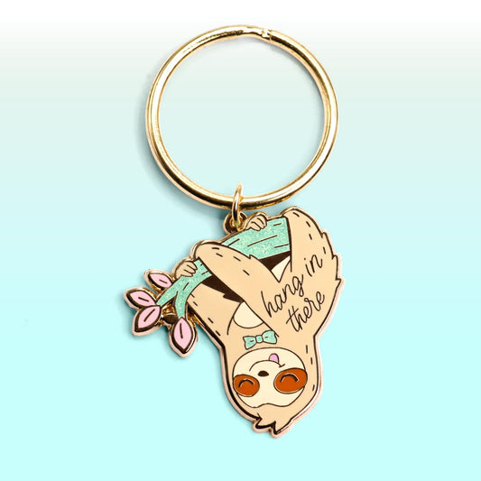 Hang in There Upside Down Sloth Enamel Keychain-0