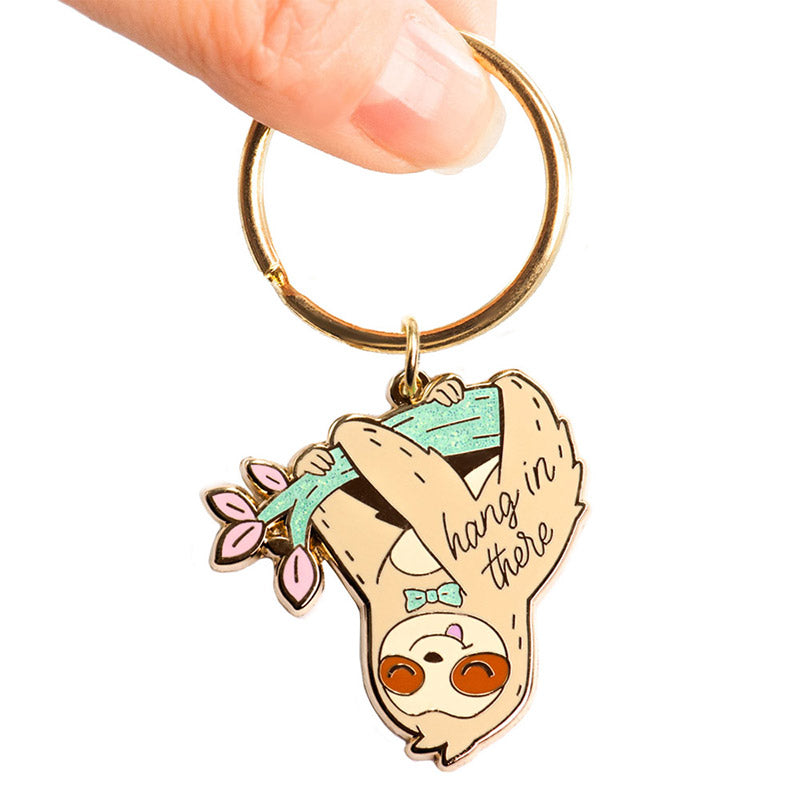 Hang in There Upside Down Sloth Enamel Keychain-2