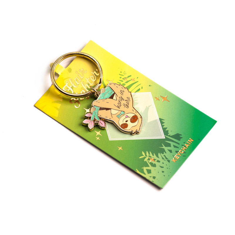 Hang in There Upside Down Sloth Enamel Keychain-3