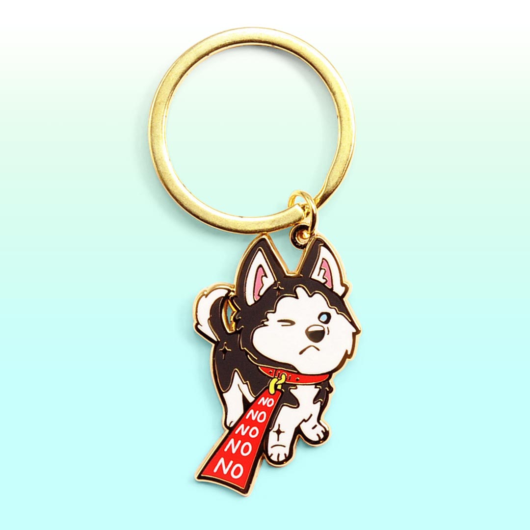 Stubborn Husky Enamel Keychain-0