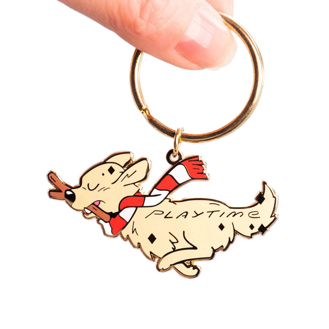 Playtime Golden Retriever Enamel Keychain-2