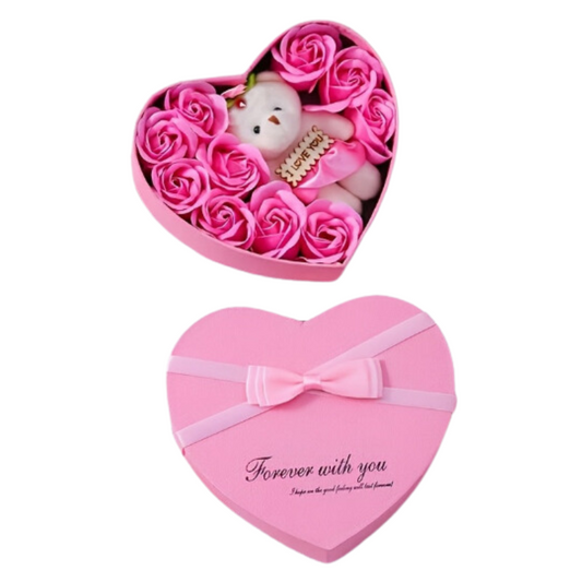 11pcs Valentine's Soap Flower Gift Set with Teddy Bear (Pink)-0
