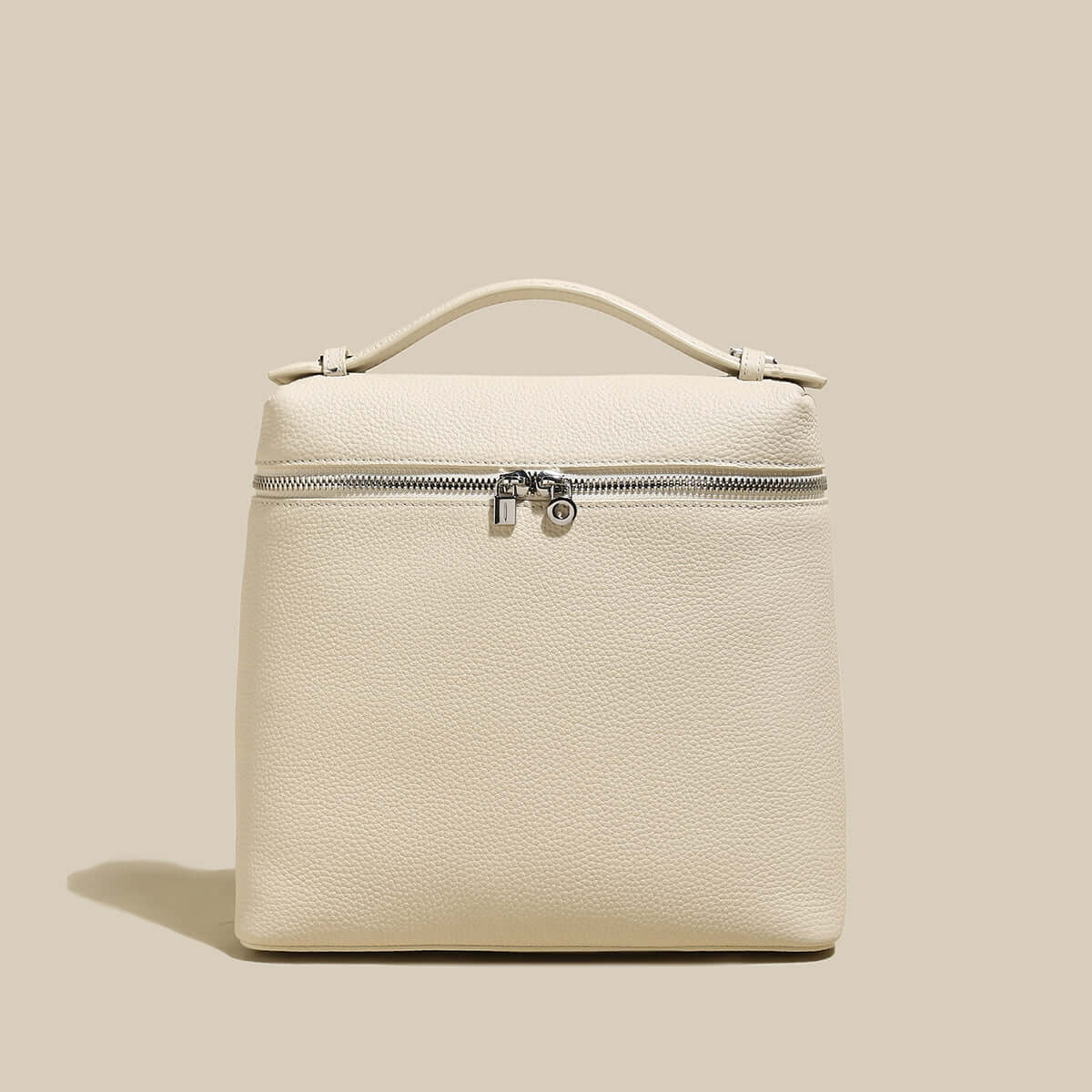 Solid Leather Backpack with Double Zippers-2