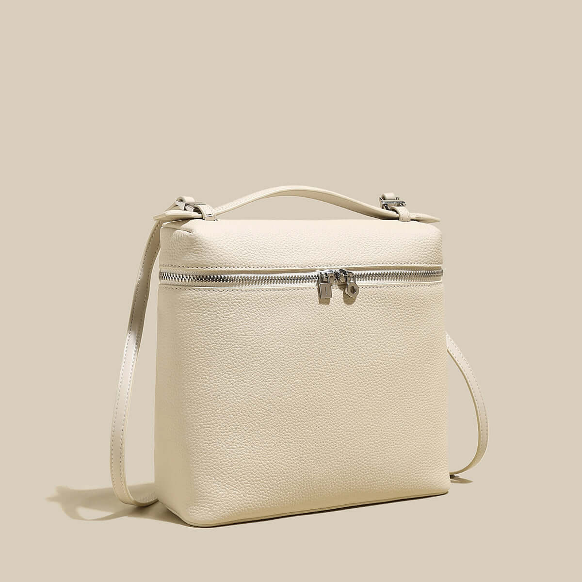 Solid Leather Backpack with Double Zippers-3